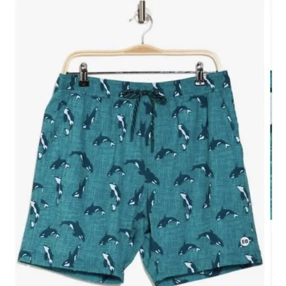 New $46 Eddie Bauer Volley Swim Trunks Shorts Men Green Orca Lined EMS4384 Large